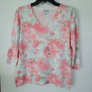 Leo & Ugo Paris Floral Sweater Sz 2 Medium Rhinestone Pastel Coastal Grandma